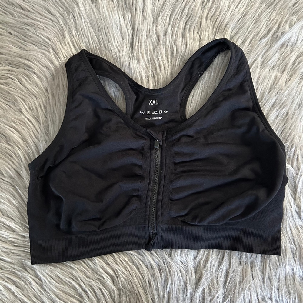 Wireless Racerback Sports Bra Womens Size XXL Black Stretchy Front Closure